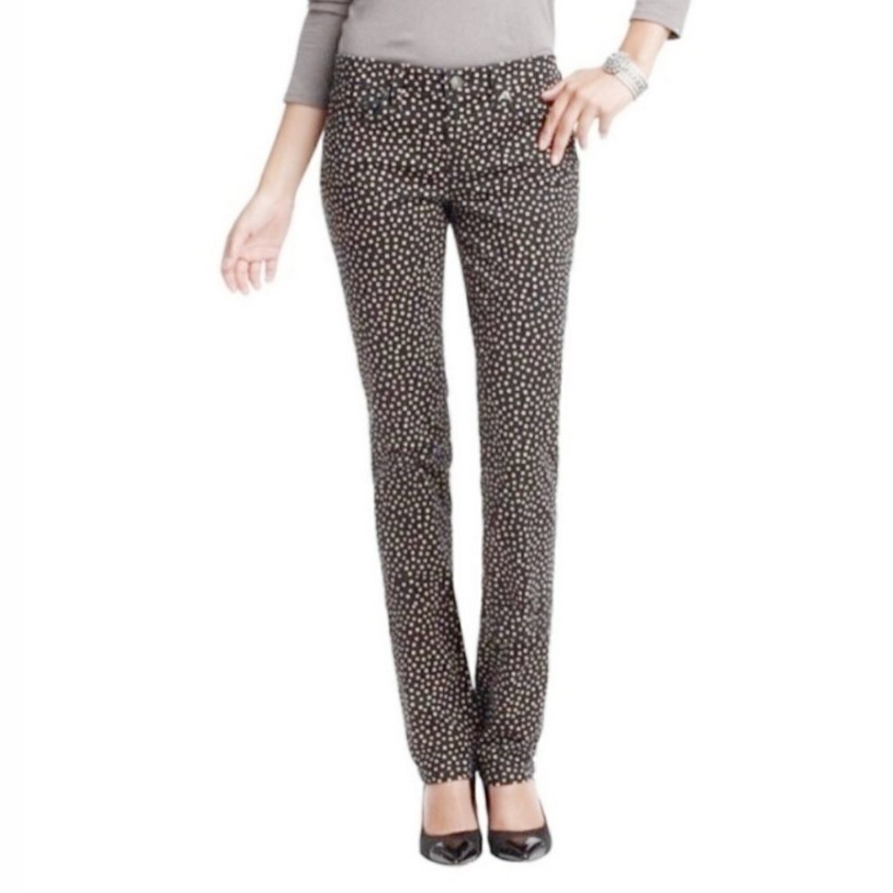 LOFT Ann Taylor Modern Straight Fit Black Polka Dot Jeans